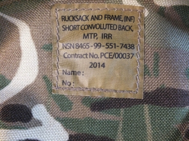 Brit. Army Rucksack Frame,Infantry,Short Convoluted Back,MTP,IRR,Multicam,IRAk Afganistan