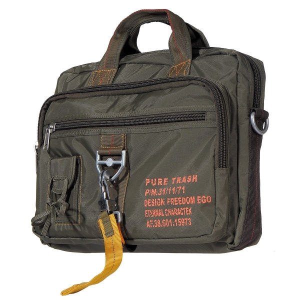 Handtasche mit Schultergurt  groß PT mit Karabinerhaken in Oliv, Pure Trash